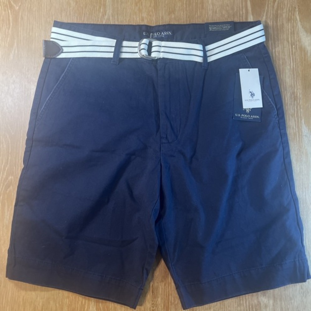 U.S. Polo‎ Assn Hartford Men's Short Navy Blue w Belt Pocket Size W33 10" Inseam
